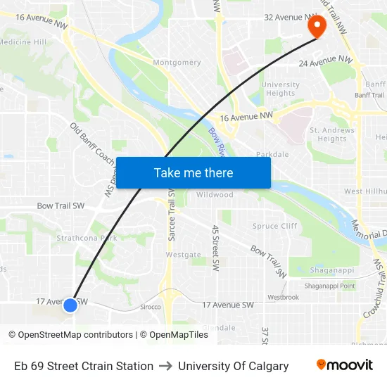 Eb 69 Street Ctrain Station to University Of Calgary map