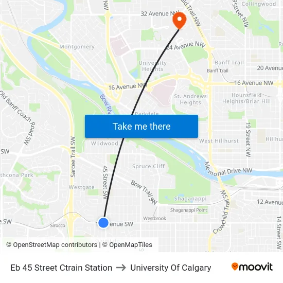 Eb 45 Street Ctrain Station to University Of Calgary map
