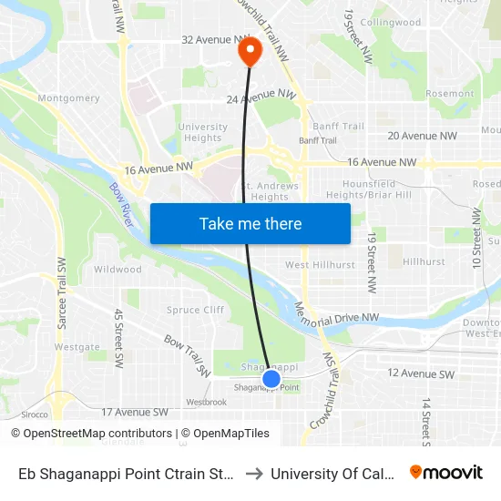 Eb Shaganappi Point Ctrain Station to University Of Calgary map