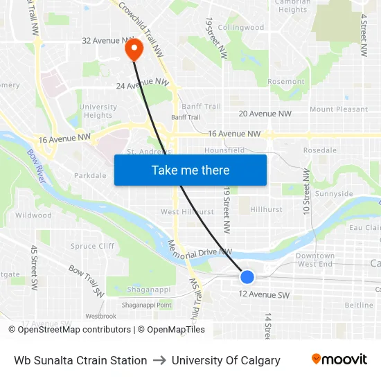 Wb Sunalta Ctrain Station to University Of Calgary map