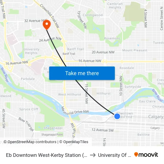 Eb Downtown West-Kerby Station (Free Fare Zone) to University Of Calgary map