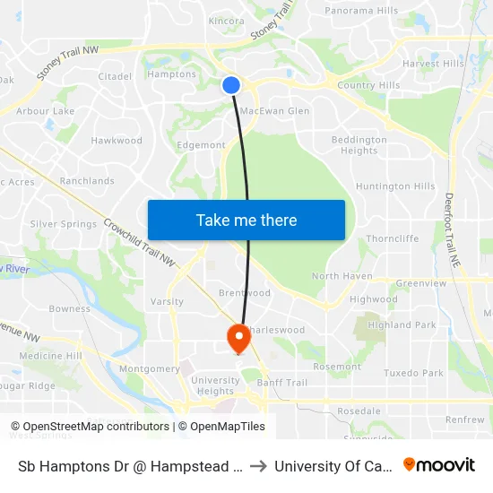 Sb Hamptons Dr @ Hampstead Gv NW to University Of Calgary map