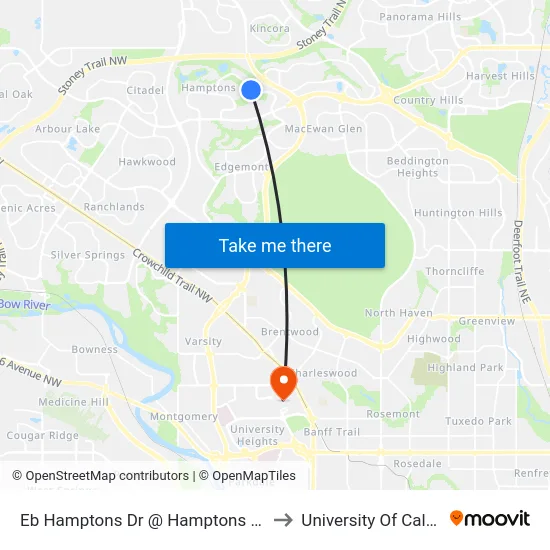 Eb Hamptons Dr @ Hamptons Li NW to University Of Calgary map
