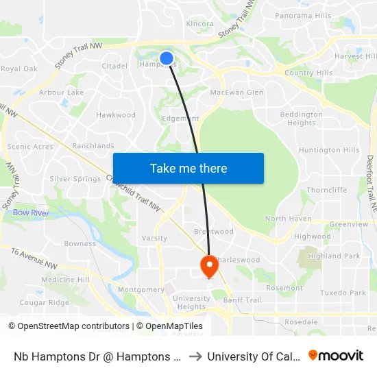 Nb Hamptons Dr @ Hamptons Ri NW to University Of Calgary map