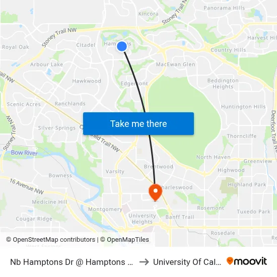 Nb Hamptons Dr @ Hamptons Bv NW to University Of Calgary map