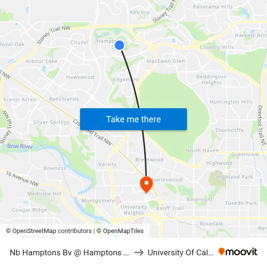Nb Hamptons Bv @ Hamptons Tc NW to University Of Calgary map