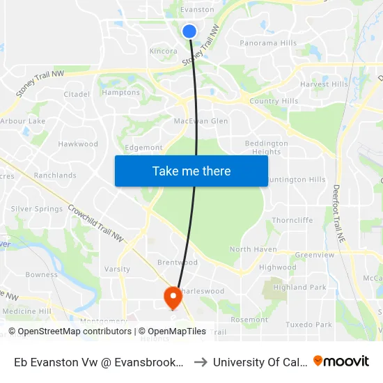 Eb Evanston Vw @ Evansbrooke Li NW to University Of Calgary map