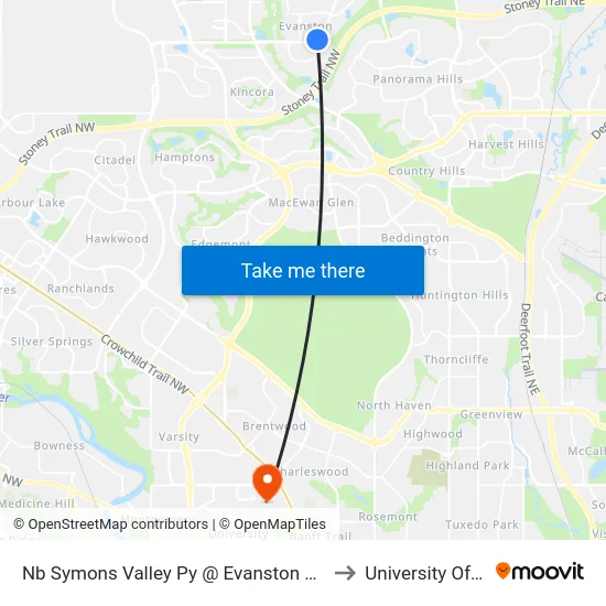 Nb Symons Valley Py @ Evanston Vw (East Leg)  NW to University Of Calgary map