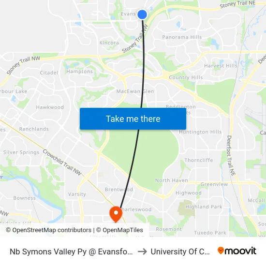 Nb Symons Valley Py @ Evansford Cl NW to University Of Calgary map