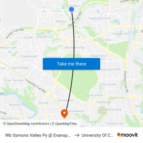 Wb Symons Valley Py @ Evanspark Bv NW to University Of Calgary map