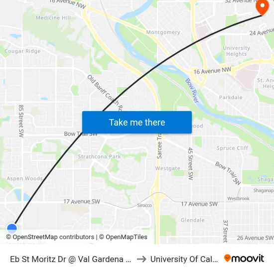 Eb St Moritz Dr @ Val Gardena Pl SW to University Of Calgary map