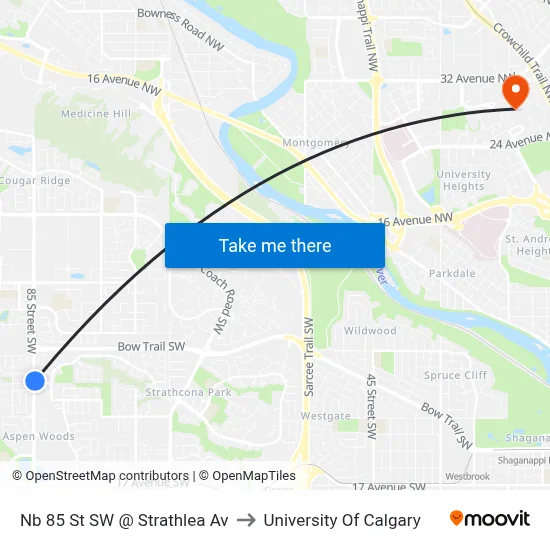 Nb 85 St SW @ Strathlea Av to University Of Calgary map