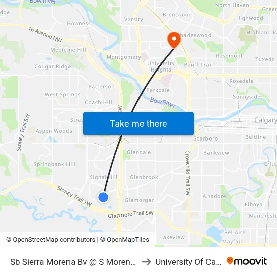Sb Sierra Morena Bv @ S Morena Cl SW to University Of Calgary map