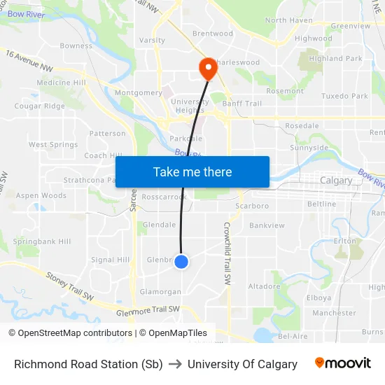 Richmond Road Station (Sb) to University Of Calgary map