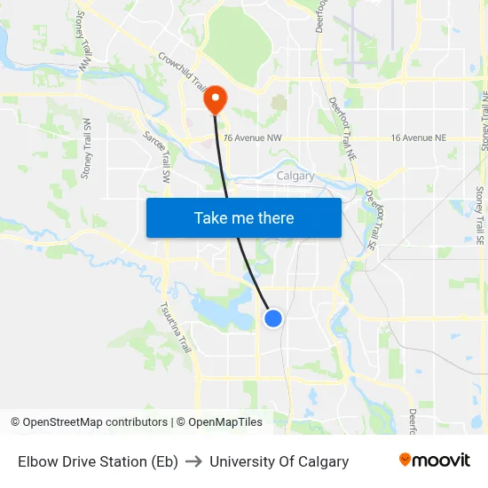 Elbow Drive Station (Eb) to University Of Calgary map