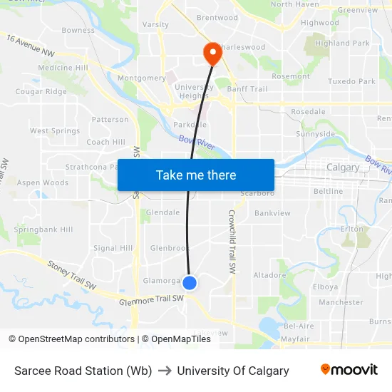 Sarcee Road Station (Wb) to University Of Calgary map