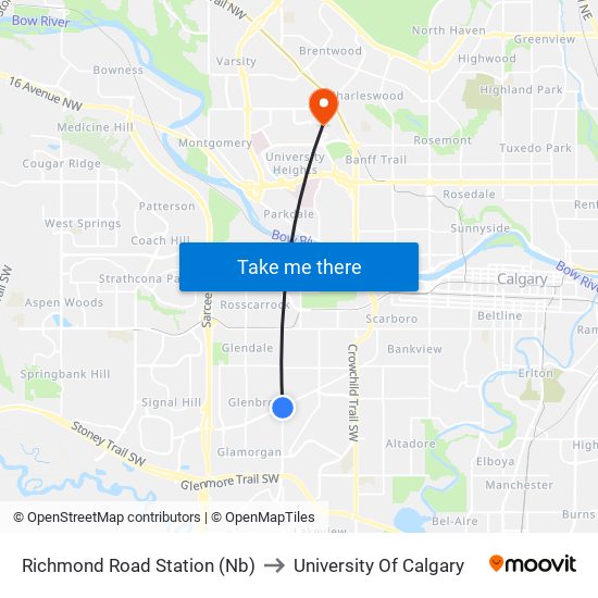 Richmond Road Station (Nb) to University Of Calgary map