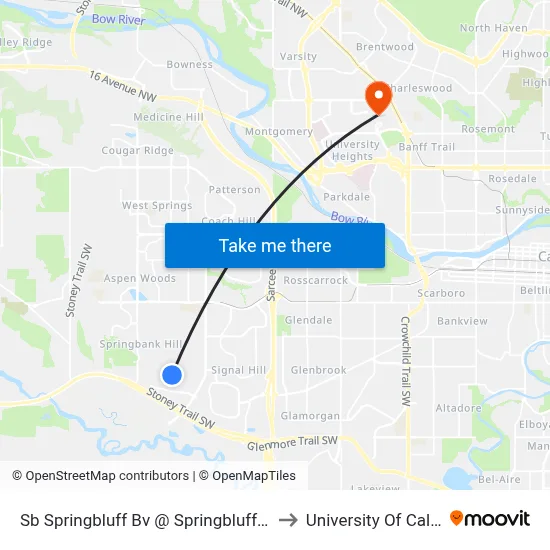 Sb Springbluff Bv @ Springbluff Ln SW to University Of Calgary map