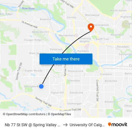 Nb 77 St SW @ Spring Valley Vw to University Of Calgary map