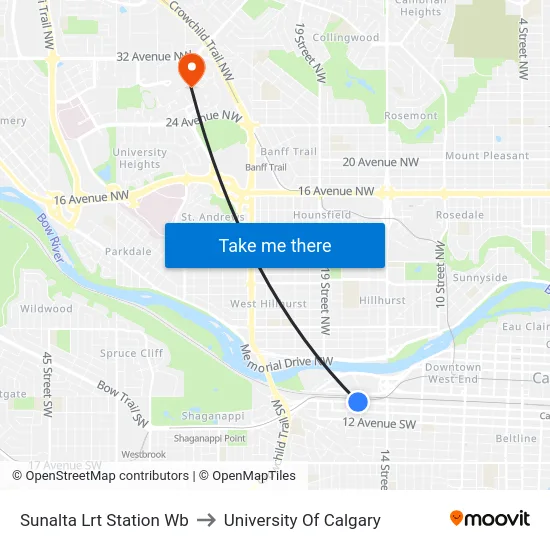 Sunalta Lrt Station Wb to University Of Calgary map