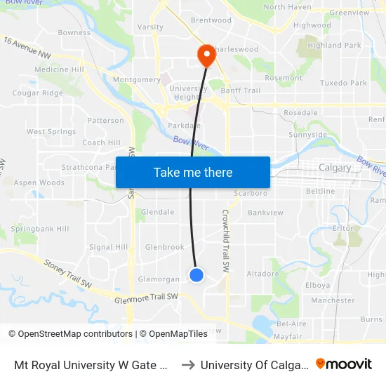 Mt Royal University W Gate Wb to University Of Calgary map