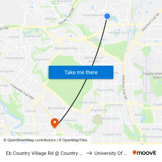 Eb Country Village Rd @ Country Village  Li NE to University Of Calgary map