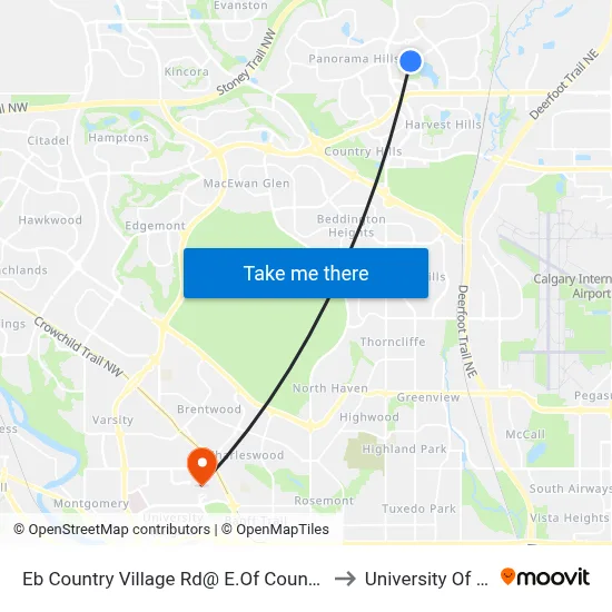 Eb  Country Village Rd@ E.Of Country Village Li NE to University Of Calgary map