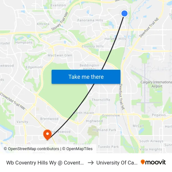 Wb Coventry Hills Wy @ Coventry Dr NE to University Of Calgary map