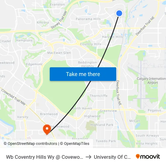Wb Coventry Hills Wy @ Covewood Li NE to University Of Calgary map