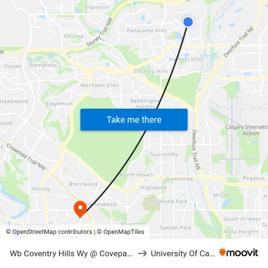 Wb Coventry Hills Wy @ Covepark Dr NE to University Of Calgary map