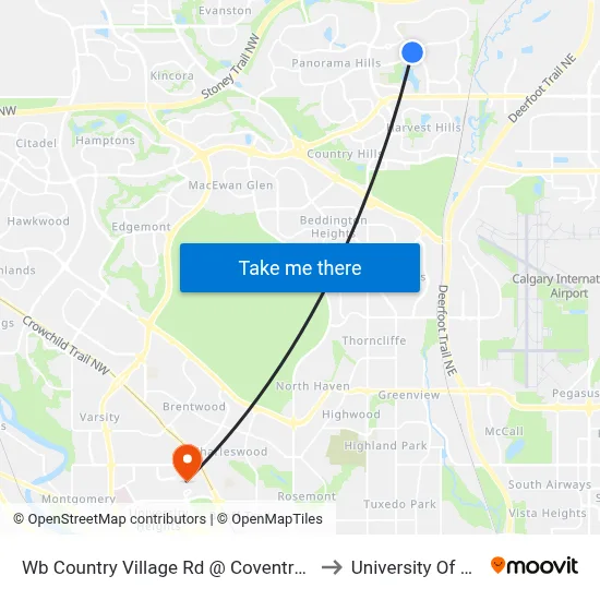 Wb Country Village Rd @ Coventry Hills Wy NE to University Of Calgary map