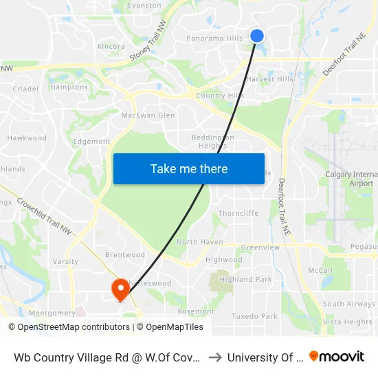 Wb Country Village Rd @ W.Of Coventry Hills Wy NE to University Of Calgary map