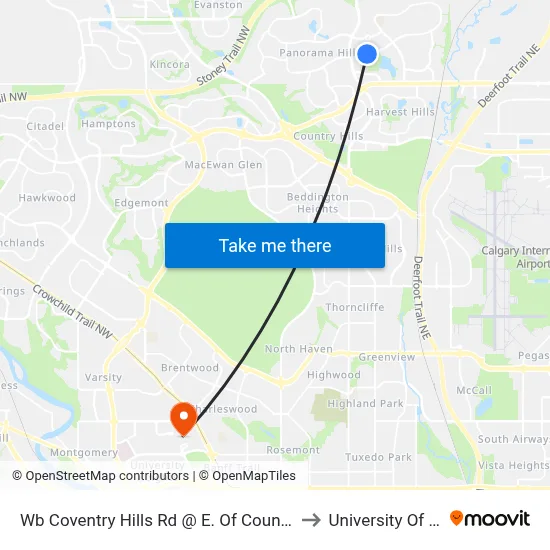 Wb Coventry Hills Rd @ E. Of Country Village Li NE to University Of Calgary map