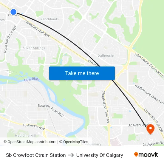 Sb Crowfoot Ctrain Station to University Of Calgary map