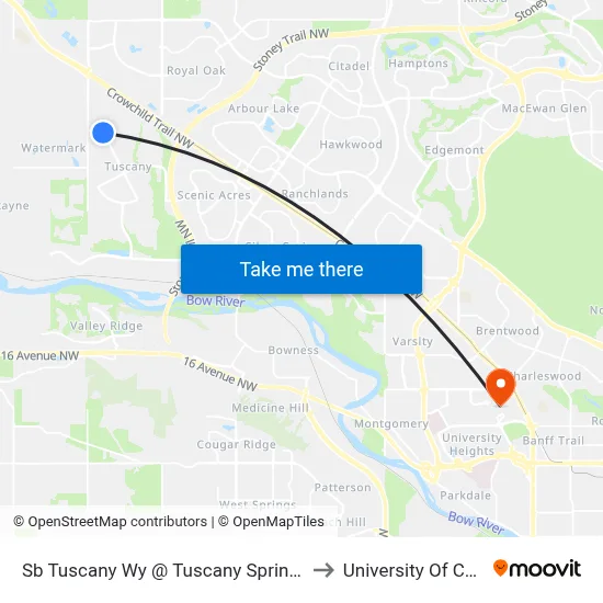 Sb Tuscany Wy @ Tuscany Springs Hl NW to University Of Calgary map
