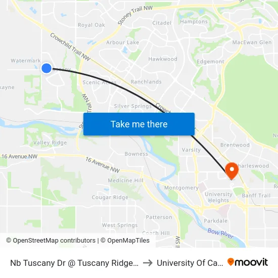 Nb Tuscany Dr @ Tuscany Ridge Cm NW to University Of Calgary map