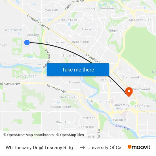 Wb Tuscany Dr @ Tuscany Ridge Cl NW to University Of Calgary map