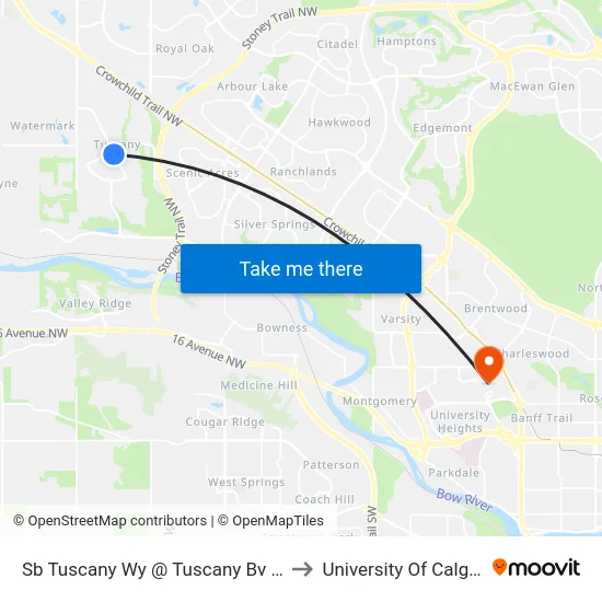 Sb Tuscany Wy @ Tuscany Bv NW to University Of Calgary map