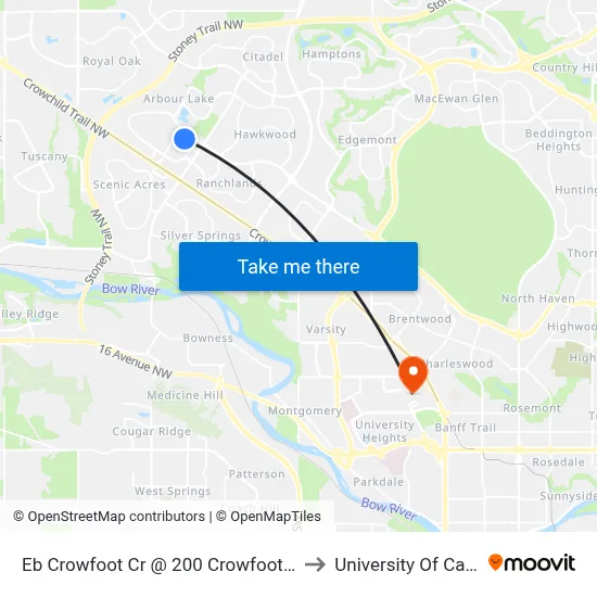 Eb Crowfoot Cr @ 200 Crowfoot Ga NW to University Of Calgary map