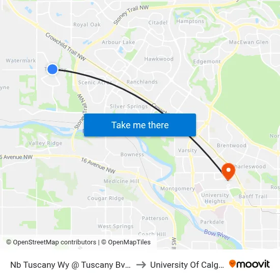 Nb Tuscany Wy @ Tuscany  Bv NW to University Of Calgary map