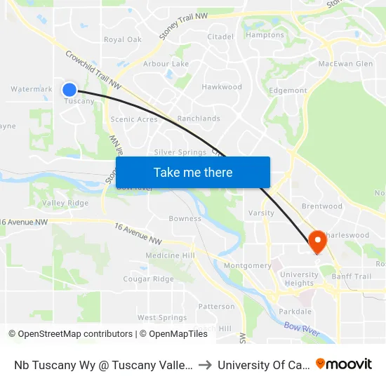 Nb Tuscany  Wy @ Tuscany Valley Ht NW to University Of Calgary map