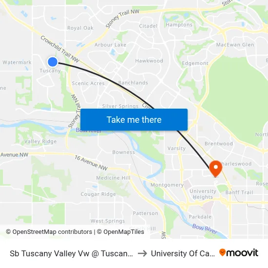 Sb Tuscany Valley Vw @ Tuscany  Dr NW to University Of Calgary map