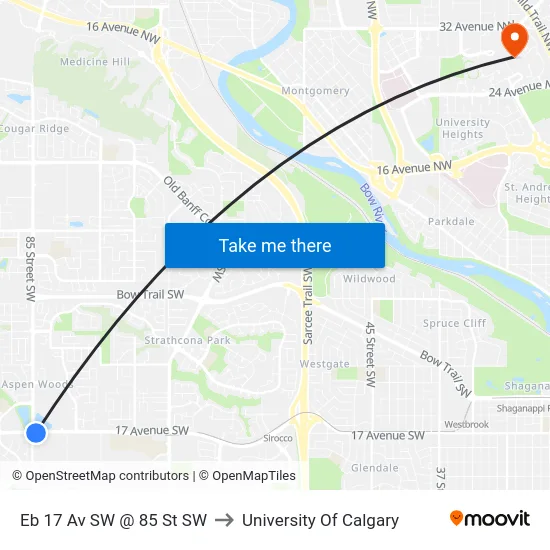 Eb 17 Av SW @ 85 St SW to University Of Calgary map