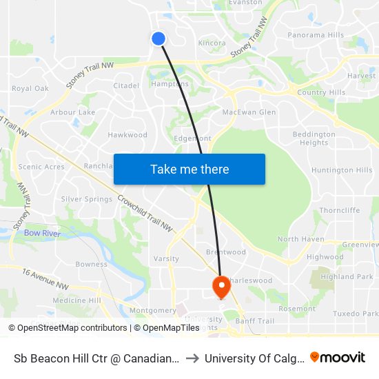 Sb Beacon Hill Ctr @ Canadian Tire to University Of Calgary map