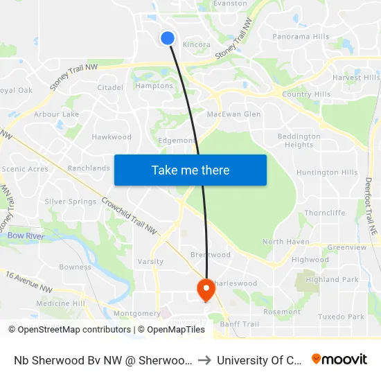 Nb Sherwood Bv NW @ Sherwood Wy NW to University Of Calgary map