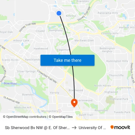 Sb  Sherwood Bv NW @ E. Of Sherwood Li NW to University Of Calgary map