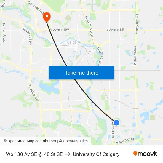 Wb 130 Av SE @ 48 St SE to University Of Calgary map