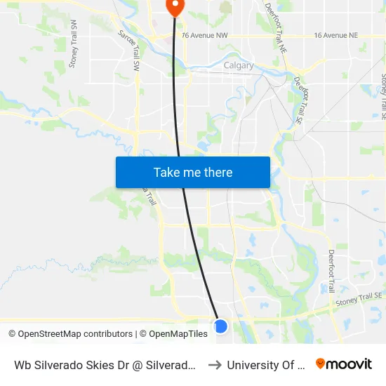 Wb Silverado Skies Dr @ Silverado Skies Mr SW to University Of Calgary map