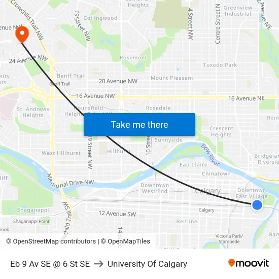 Eb 9 Av SE @ 6 St SE to University Of Calgary map
