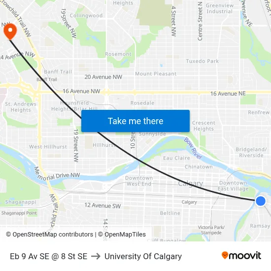 Eb 9 Av SE @ 8 St SE to University Of Calgary map